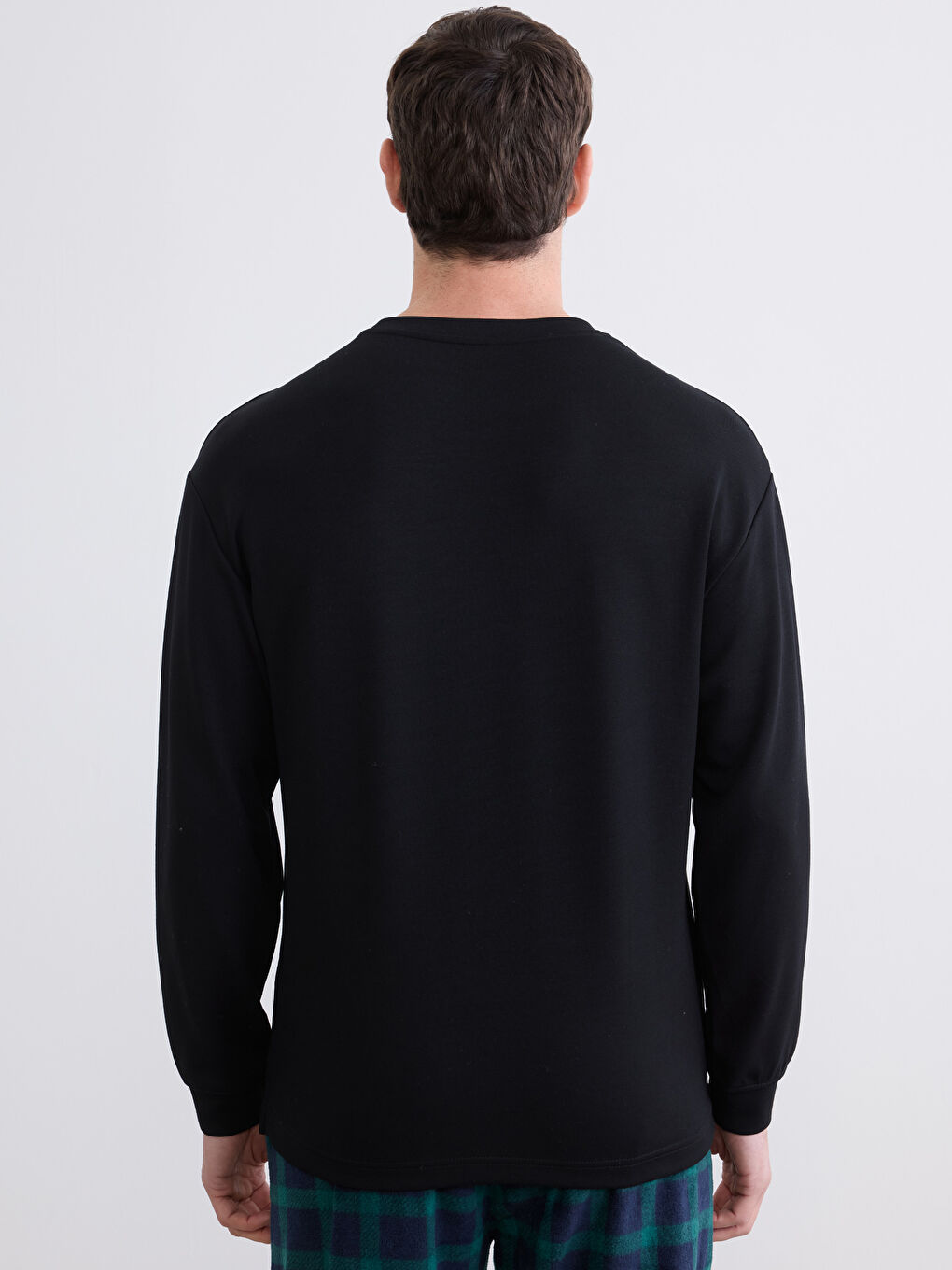 Siyah Bisiklet Yaka Uzun Kollu Erkek Pijama Üstü-3