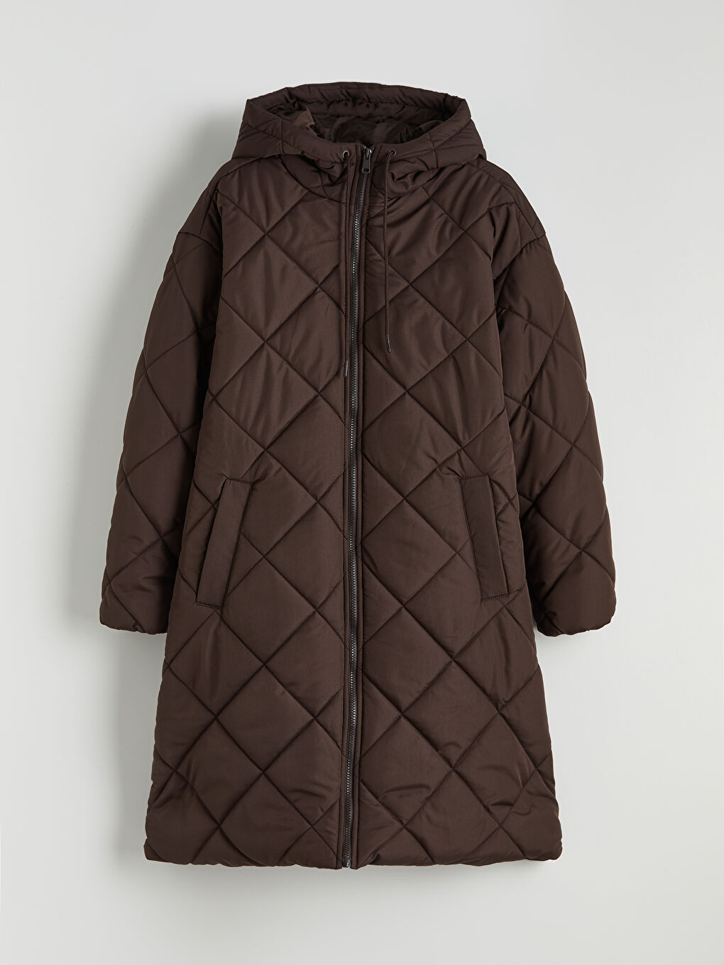 Kahverengi Kapüşonlu Kapitone Kadın Şişme Mont-5