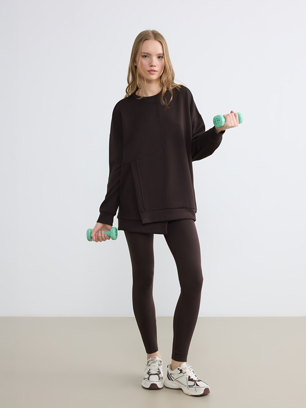 Kahverengi Yüksek Bel Kadın Spor Tayt