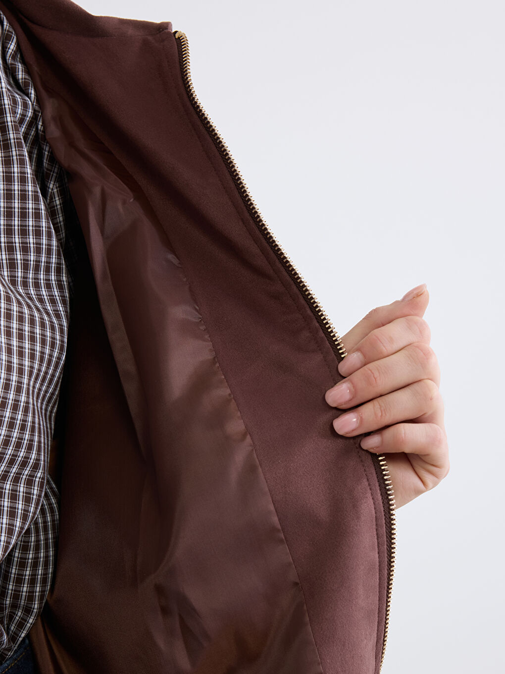 Kahverengi Gömlek Yaka Oversize Kadın Süet Görünümlü Ceket-6