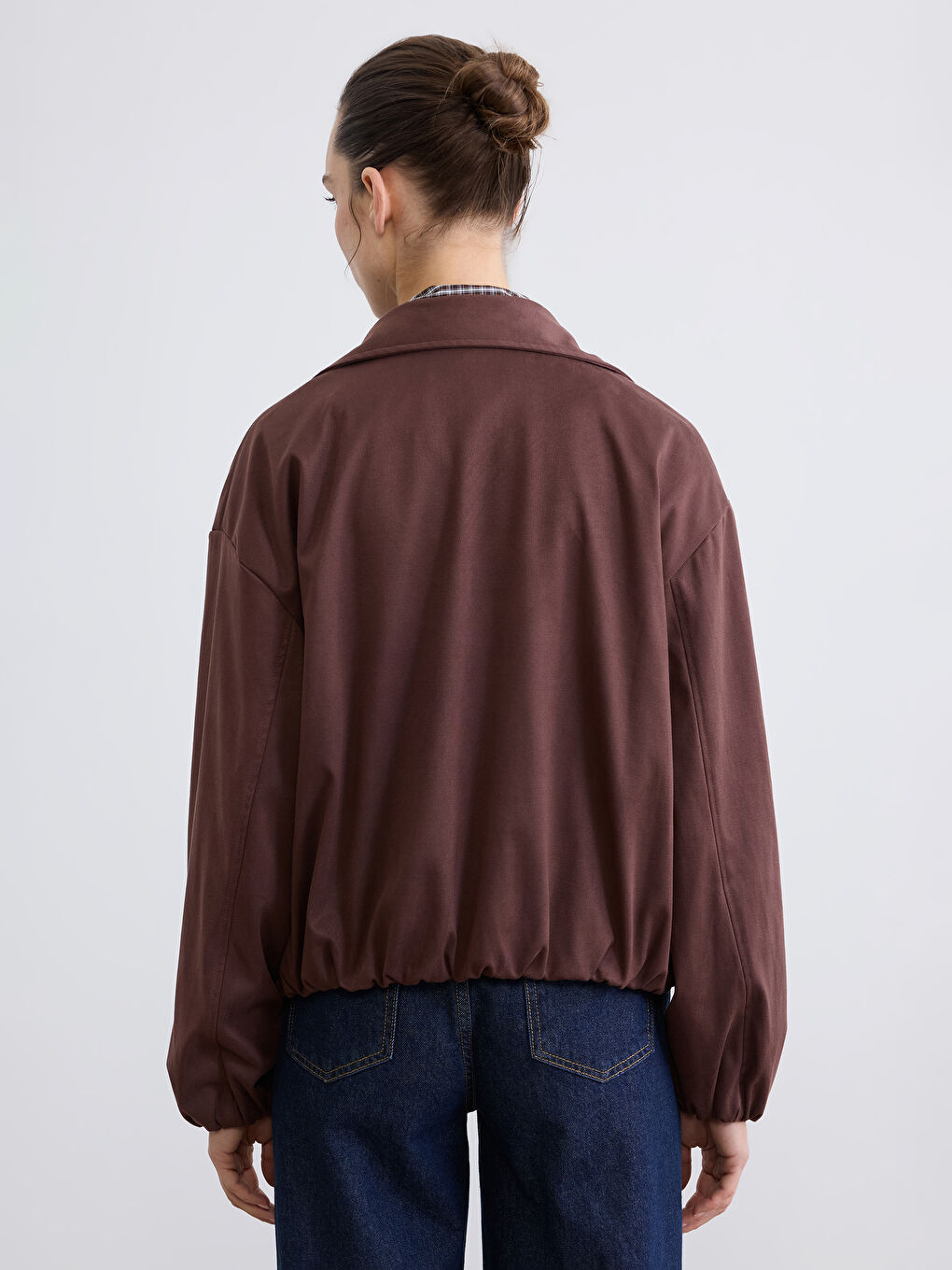 Kahverengi Gömlek Yaka Oversize Kadın Süet Görünümlü Ceket-7