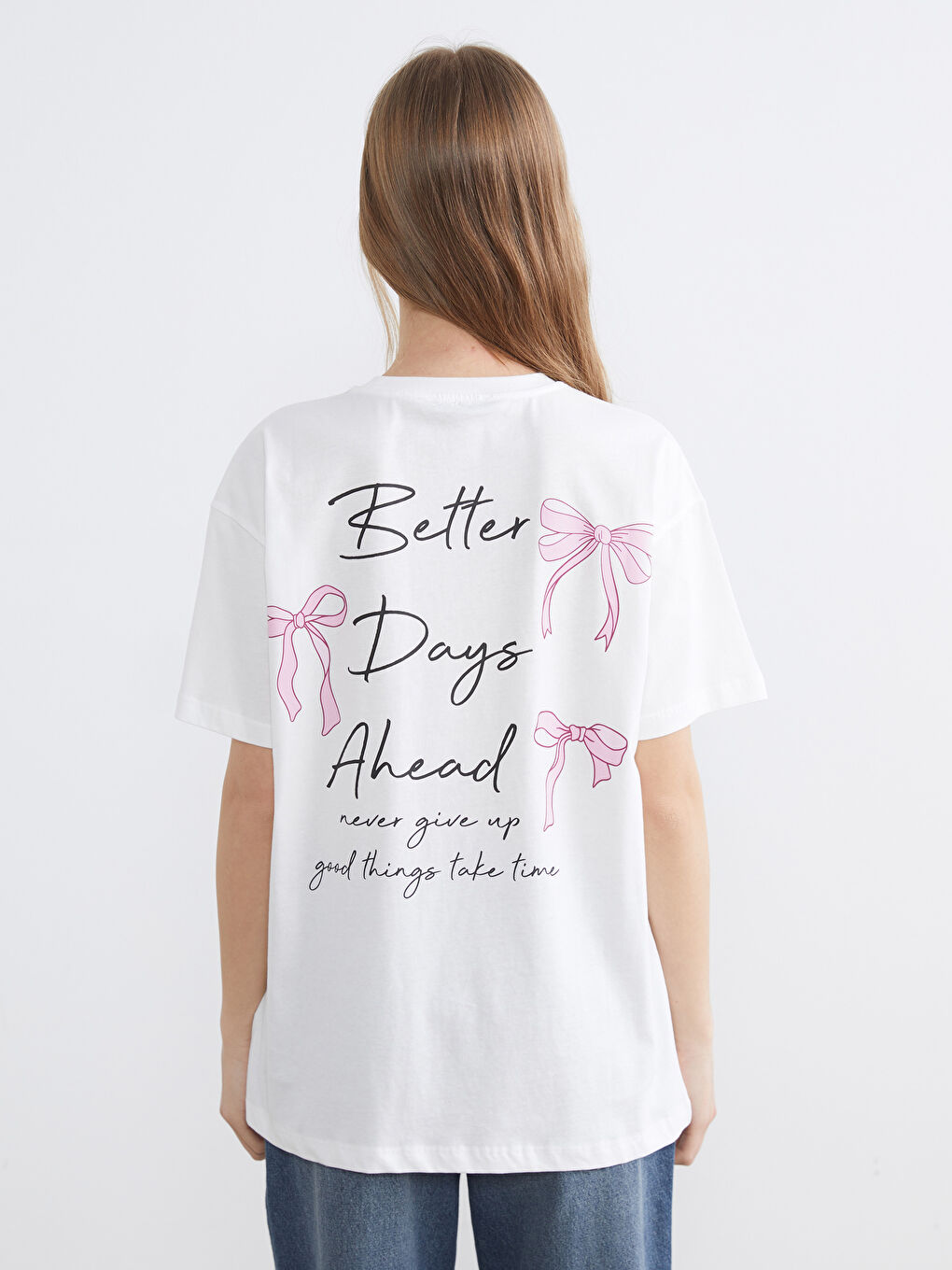 Ekru Fiyonk Baskılı Kadın Tişört-3