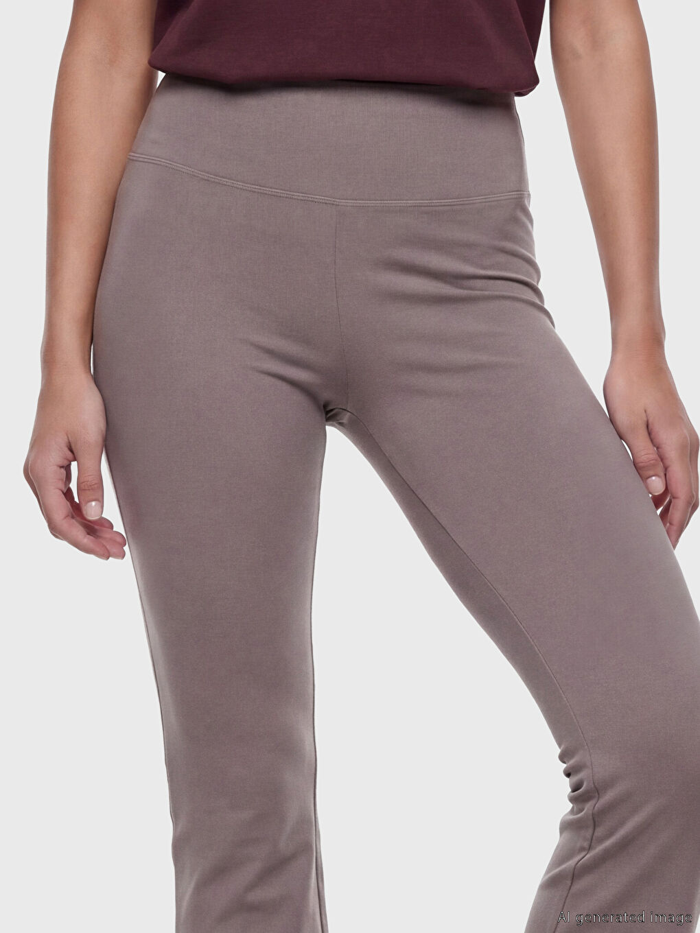 Gri Beli Lastikli İspanyol Paça Kadın Spor Tayt-2