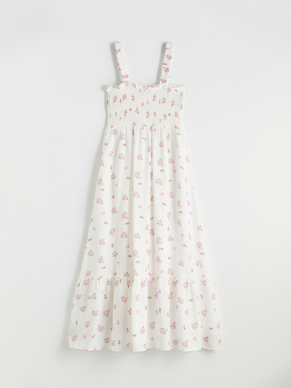 Pembe Kare Yaka Çiçekli Belden Oturtmalı Elbise