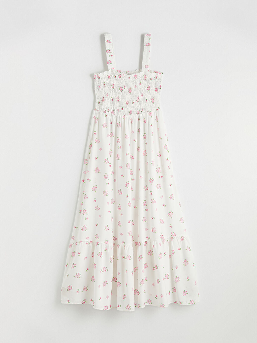 Pembe Kare Yaka Çiçekli Belden Oturtmalı Elbise-2