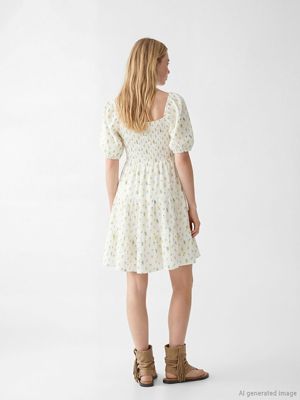 Sarı Çiçekli Mini Kloş Elbise-3