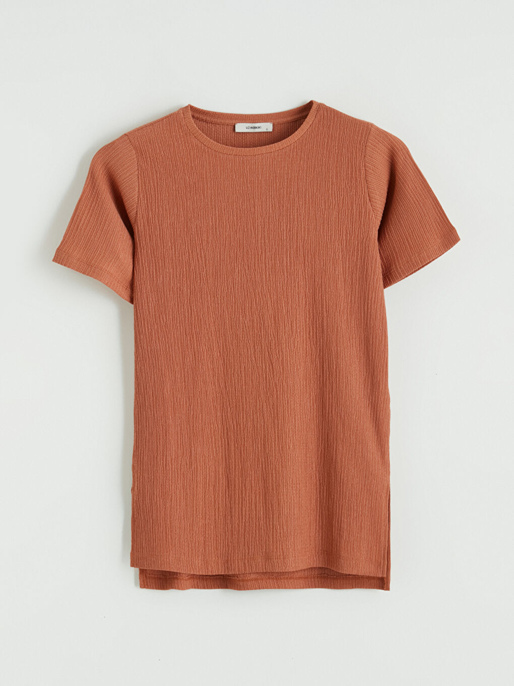 Kahverengi Bisiklet Yaka Fitilli Kadın Tişört-4