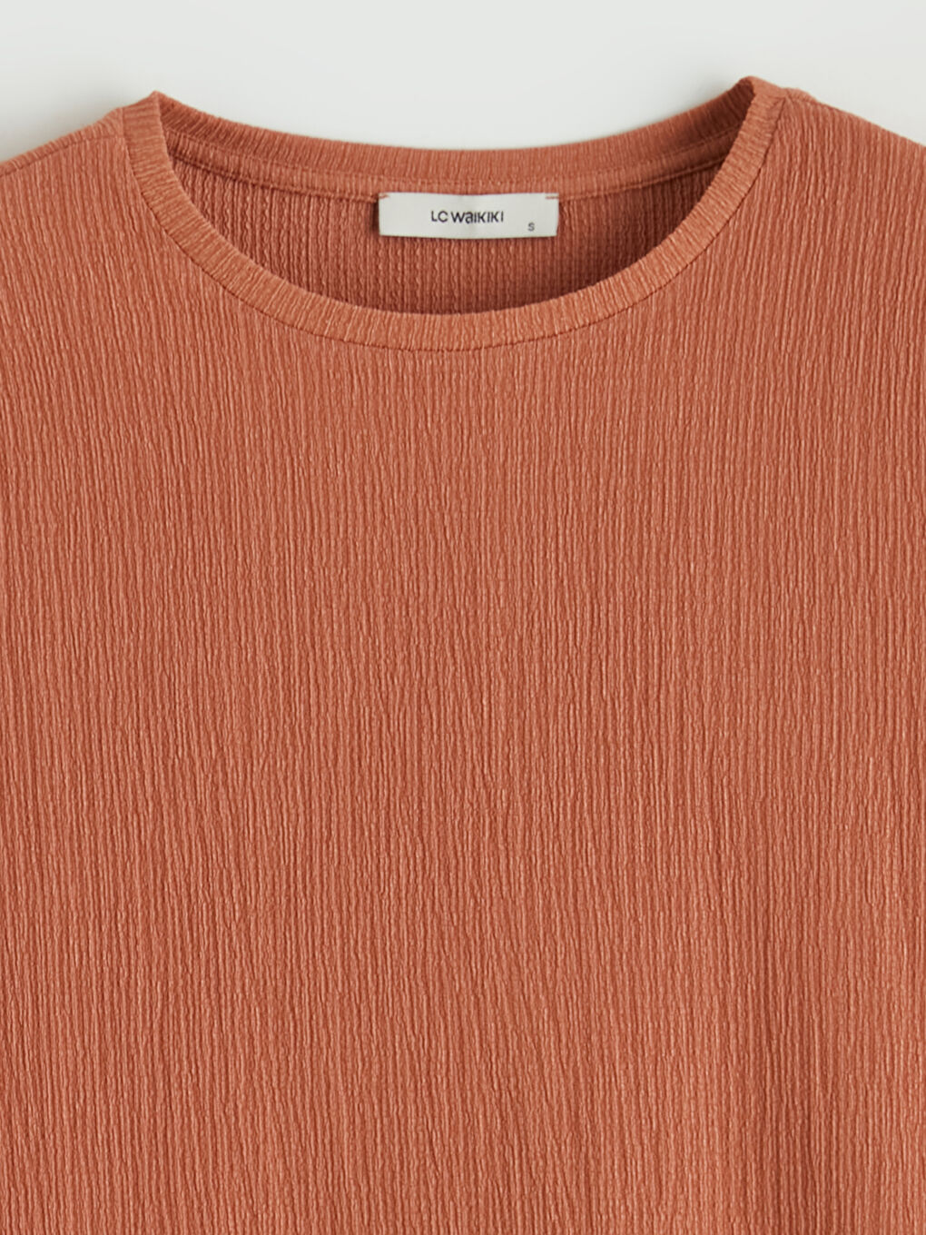 Kahverengi Bisiklet Yaka Fitilli Kadın Tişört-5