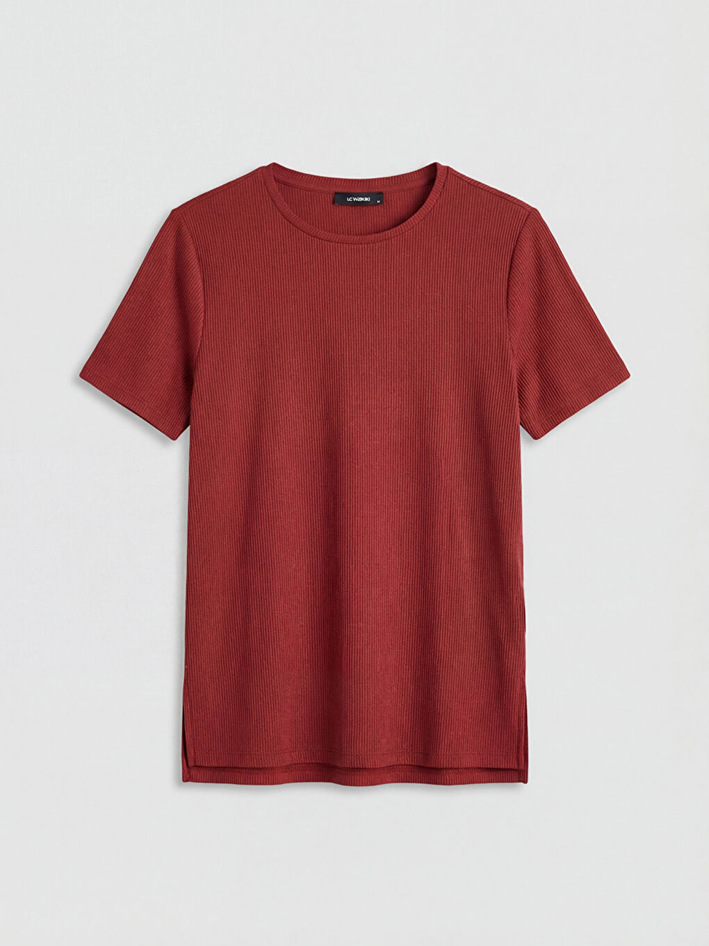 Kırmızı Bisiklet Yaka Fitilli Kadın Tişört-4