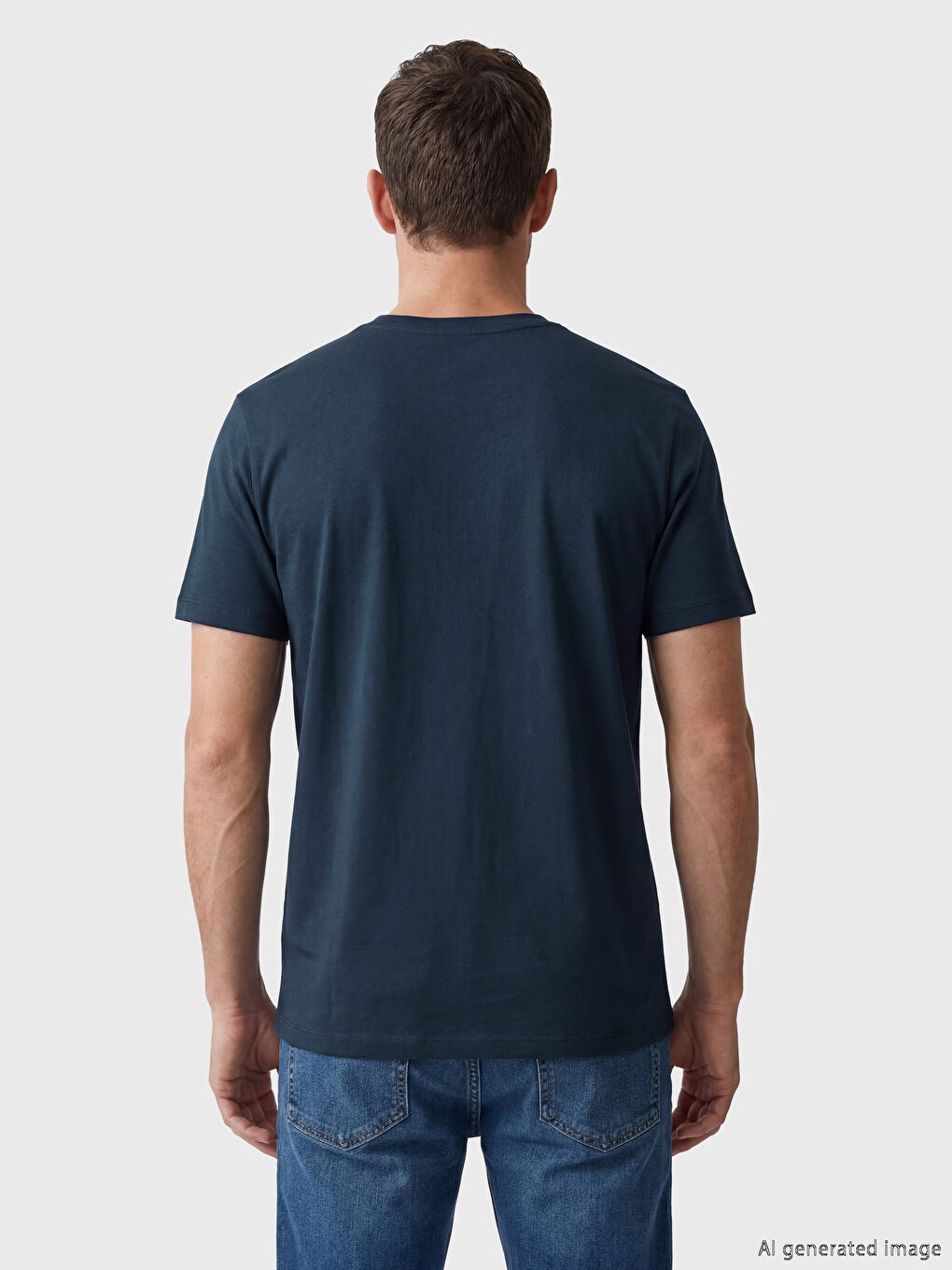 Lacivert Bisiklet Yaka Baskılı Erkek Tişört-3