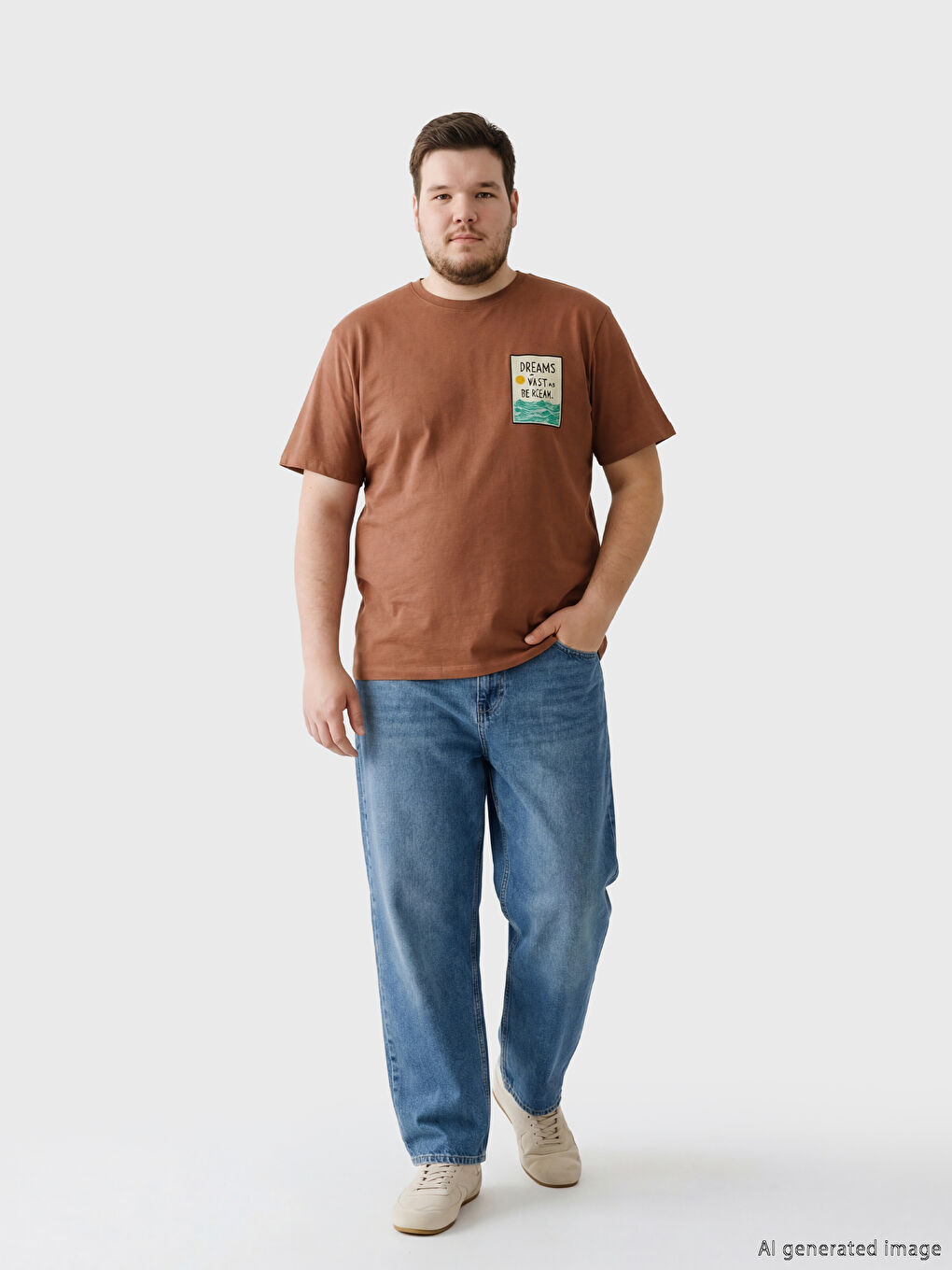 Kahverengi Bisiklet Yaka Baskılı Erkek Tişört-1