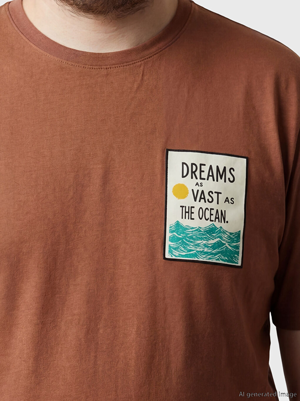 Kahverengi Bisiklet Yaka Baskılı Erkek Tişört-2