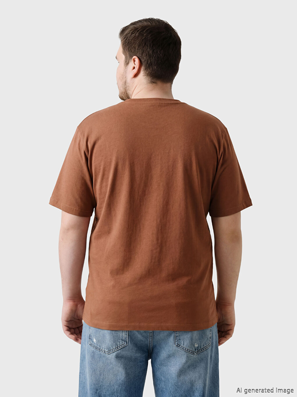 Kahverengi Bisiklet Yaka Baskılı Erkek Tişört-3