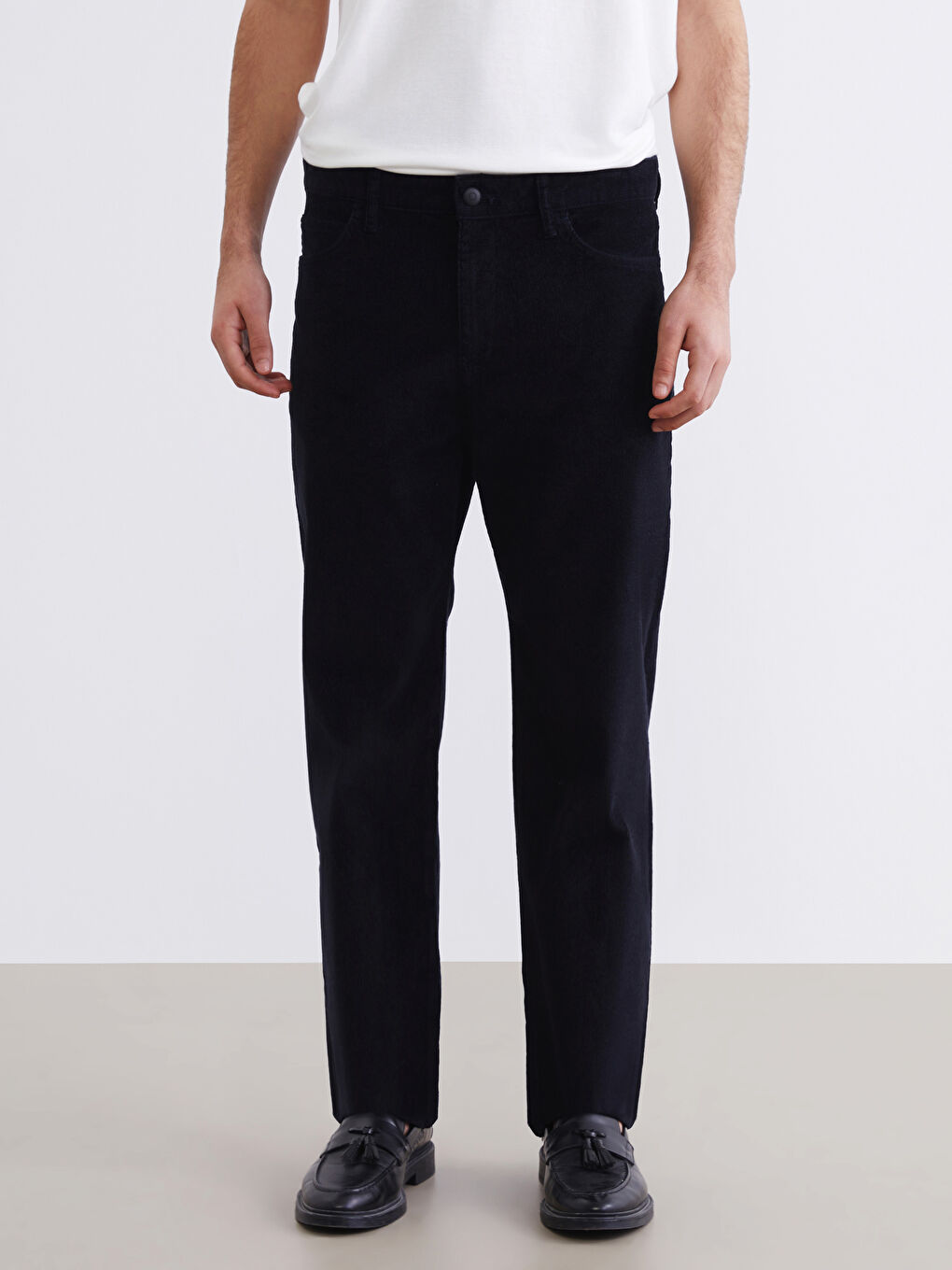 Lacivert Standart Kalıp Kadife Erkek Pantolon-1