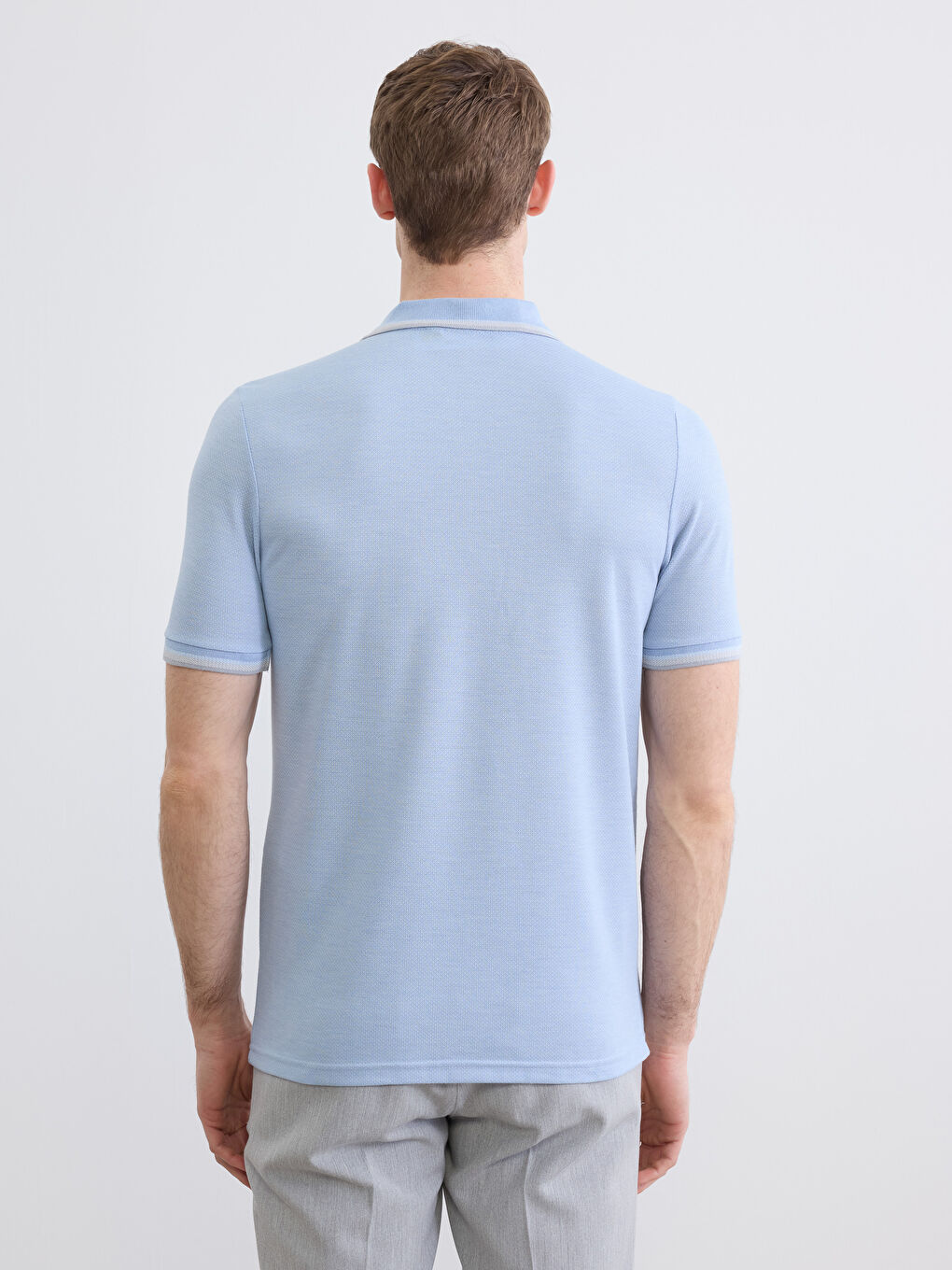 Mavi Polo Yaka Kısa Kollu Pile Erkek Tişört-3