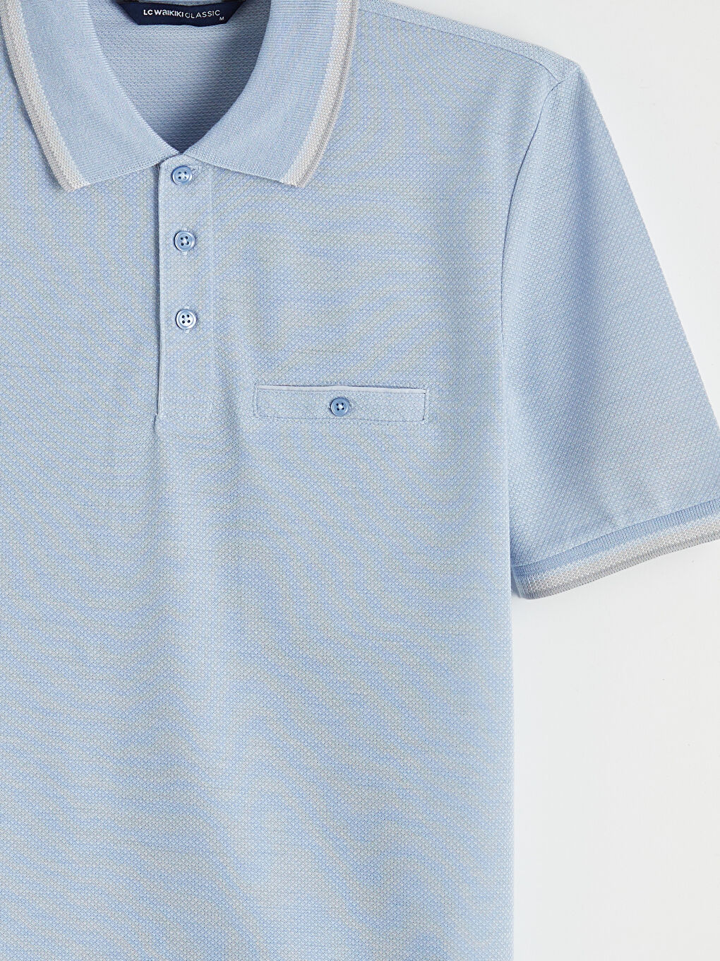 Mavi Polo Yaka Kısa Kollu Pile Erkek Tişört-2