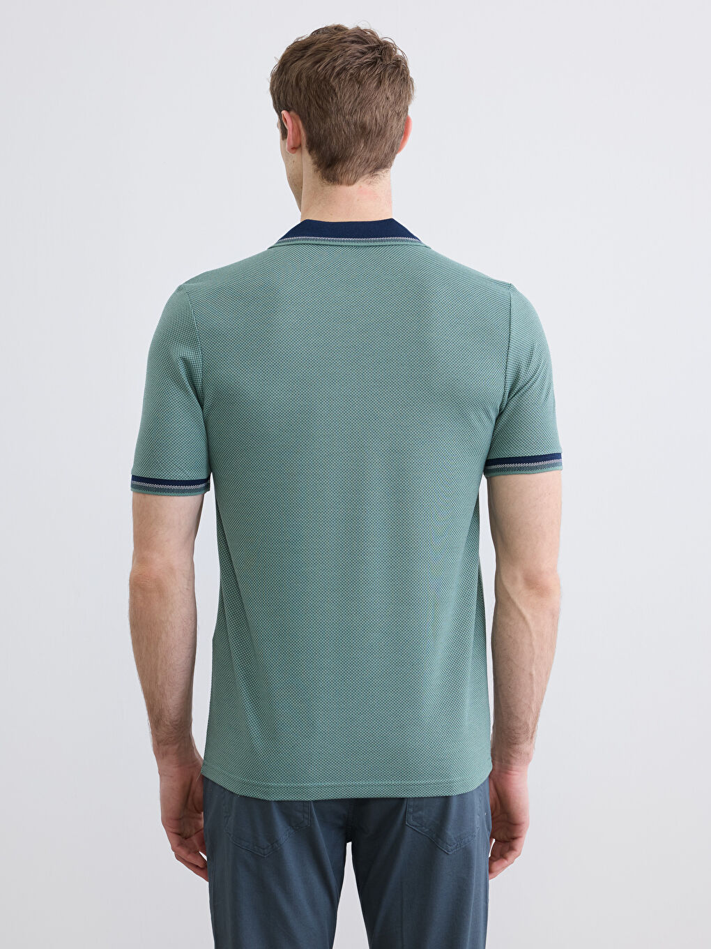 Yeşil Polo Yaka Kısa Kollu Pile Erkek Tişört-3