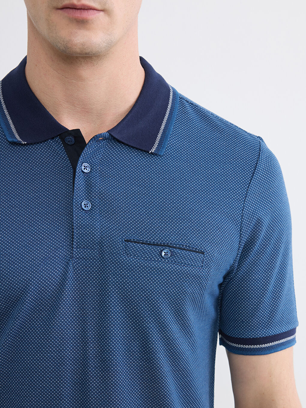 Lacivert Polo Yaka Kısa Kollu Pile Erkek Tişört-2