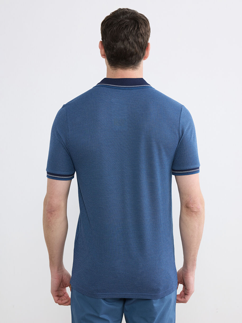 Lacivert Polo Yaka Kısa Kollu Pile Erkek Tişört-3