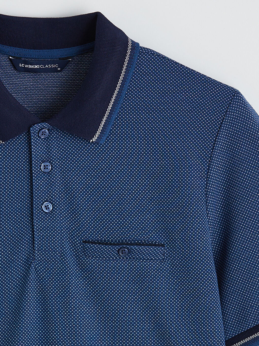 Lacivert Polo Yaka Kısa Kollu Pile Erkek Tişört-1