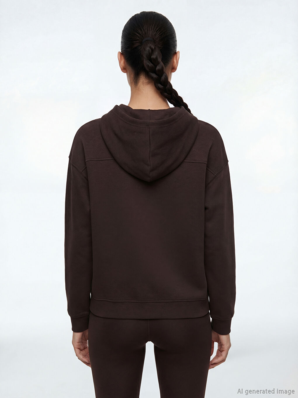 Kahverengi Kapüşonlu Soft Touch Kadın Fermuarlı Sweatshirt-3