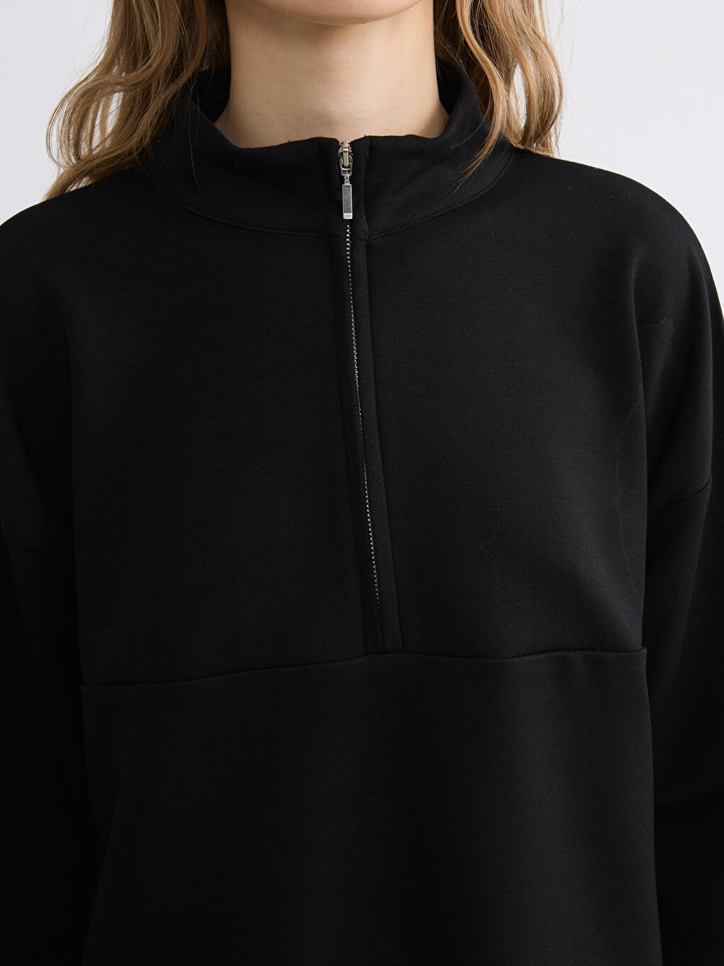 Siyah Dik Yaka Soft Touch Oversize Kadın Sweatshirt-2