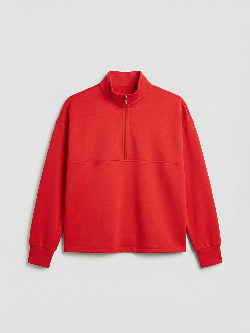 Kırmızı Dik Yaka Soft Touch Oversize Kadın Sweatshirt-4