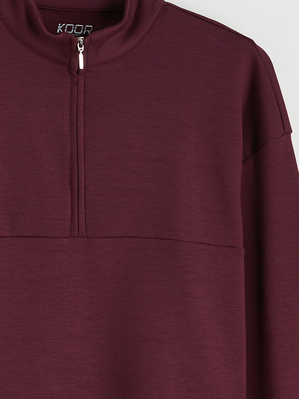Bordo Dik Yaka Soft Touch Oversize Kadın Sweatshirt-1