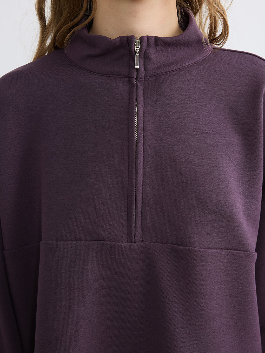 Mürdüm Dik Yaka Soft Touch Oversize Kadın Sweatshirt-2