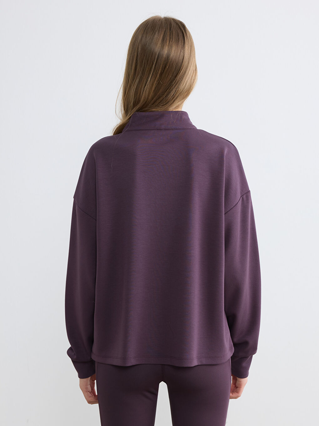 Mürdüm Dik Yaka Soft Touch Oversize Kadın Sweatshirt-3