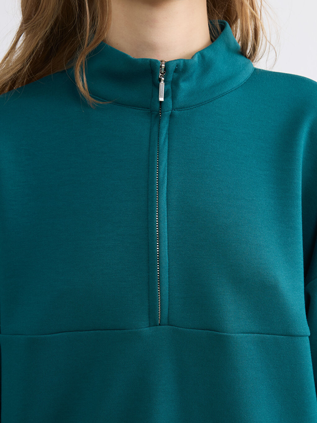 Petrol Dik Yaka Soft Touch Oversize Kadın Sweatshirt-2