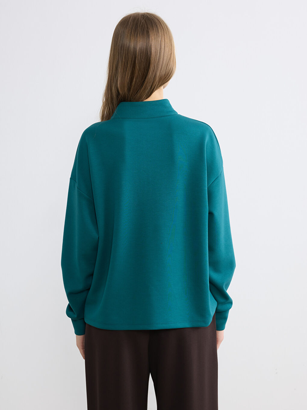 Petrol Dik Yaka Soft Touch Oversize Kadın Sweatshirt-3