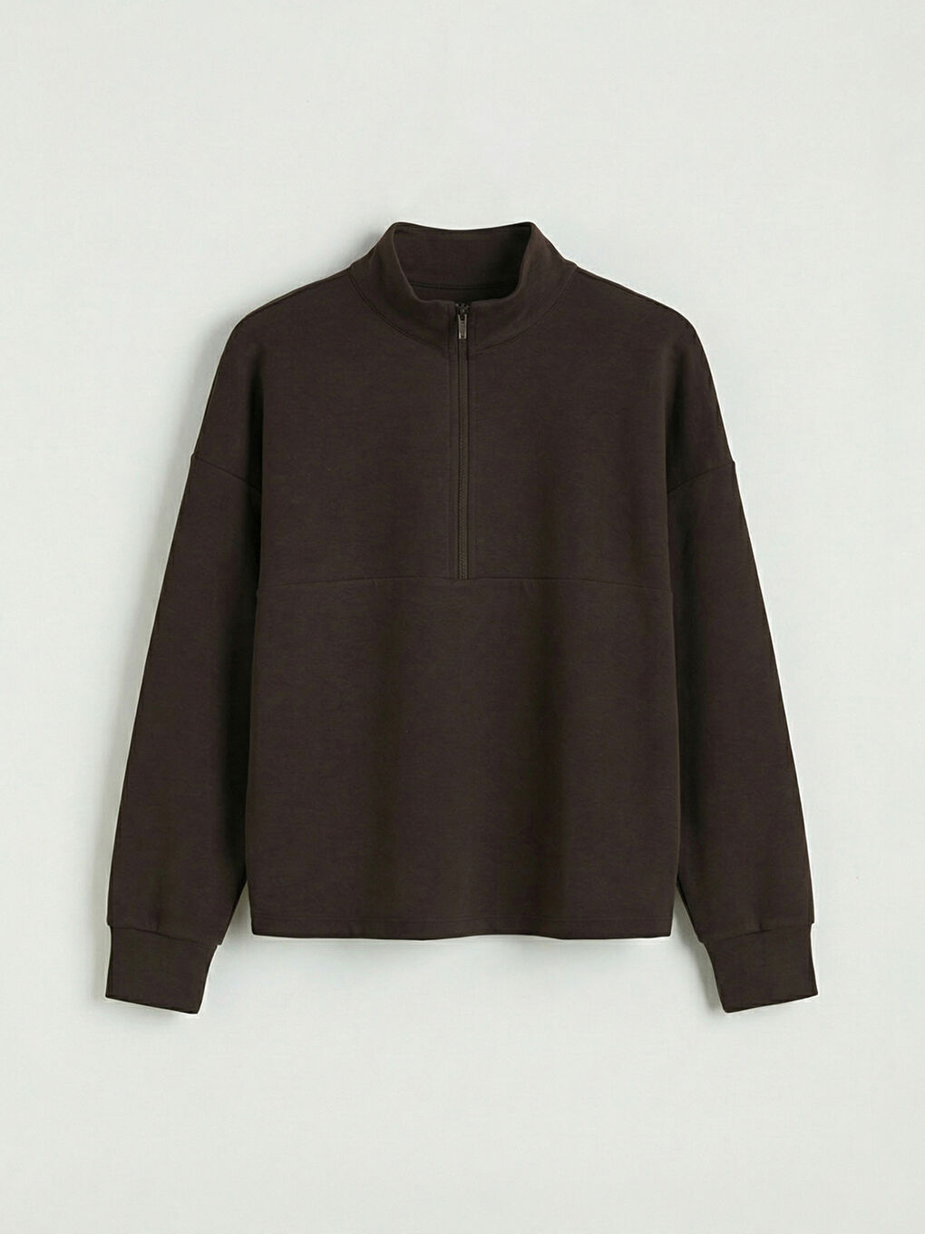 Kahverengi Dik Yaka Soft Touch Oversize Kadın Sweatshirt