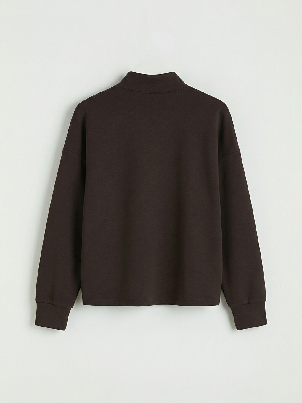 Kahverengi Dik Yaka Soft Touch Oversize Kadın Sweatshirt-1