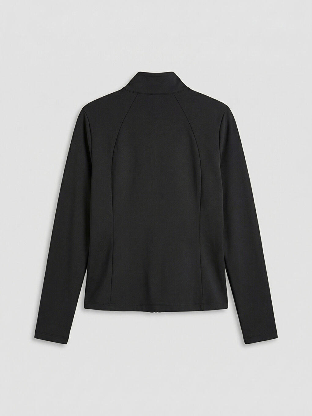 Siyah Dik Yaka Kadın Fermuarlı Sweatshirt-1