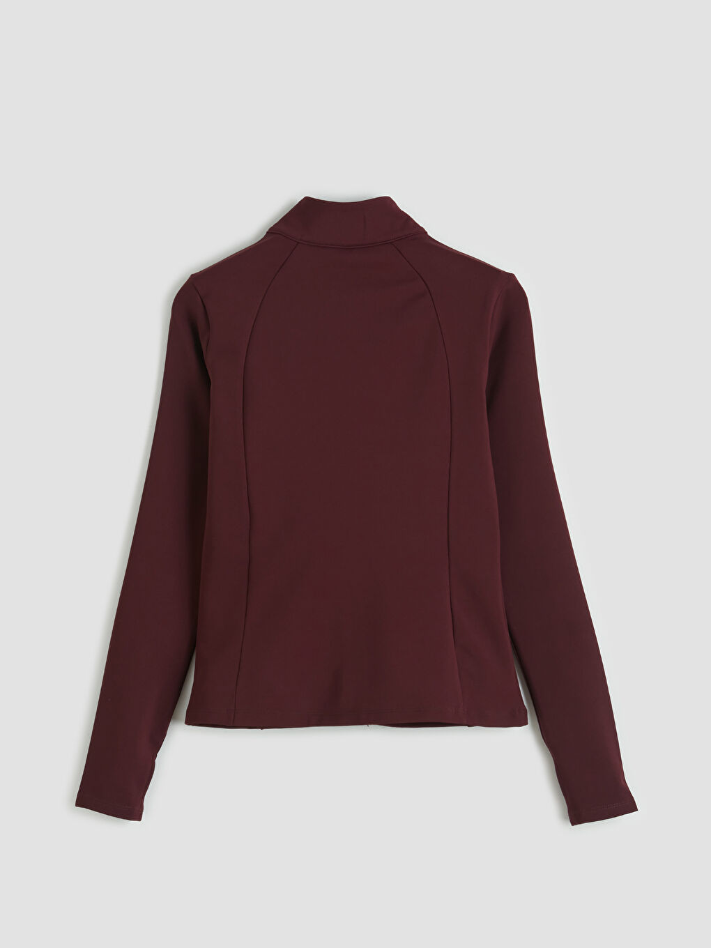 Bordo Dik Yaka Parmak Geçmeli Kadın Fermuarlı Sweatshirt	-5