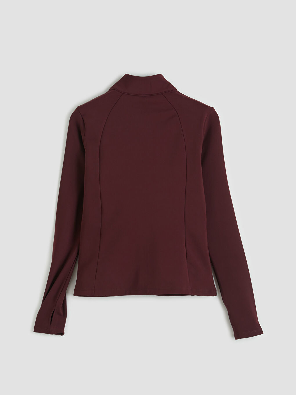 Bordo Dik Yaka Parmak Geçmeli Kadın Fermuarlı Sweatshirt	-7