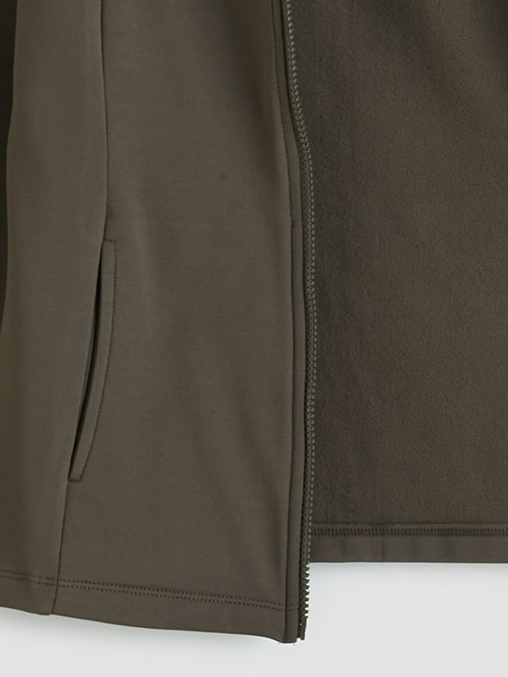 Haki Dik Yaka Kadın Fermuarlı Sweatshirt-2