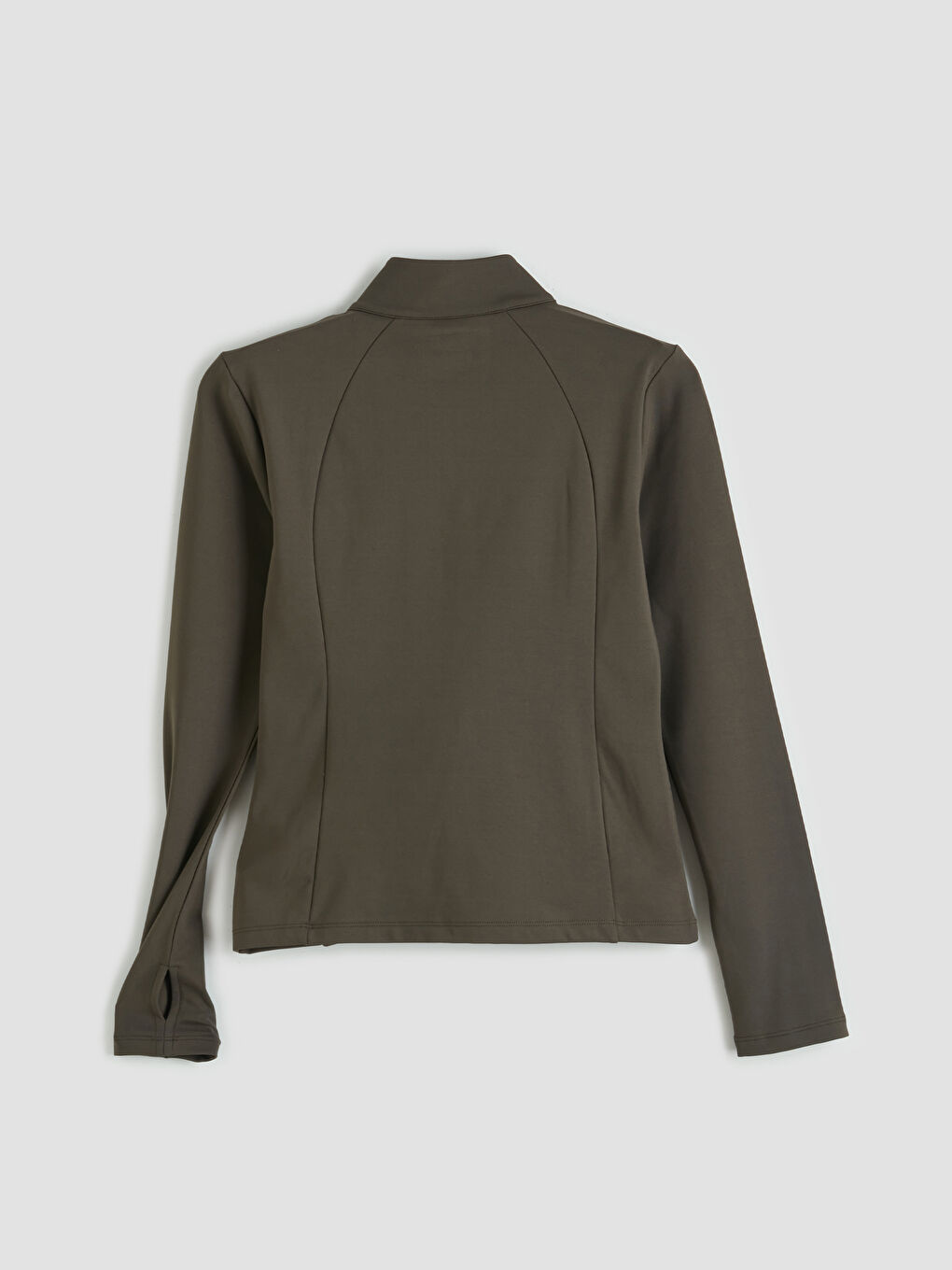 Haki Dik Yaka Kadın Fermuarlı Sweatshirt-3