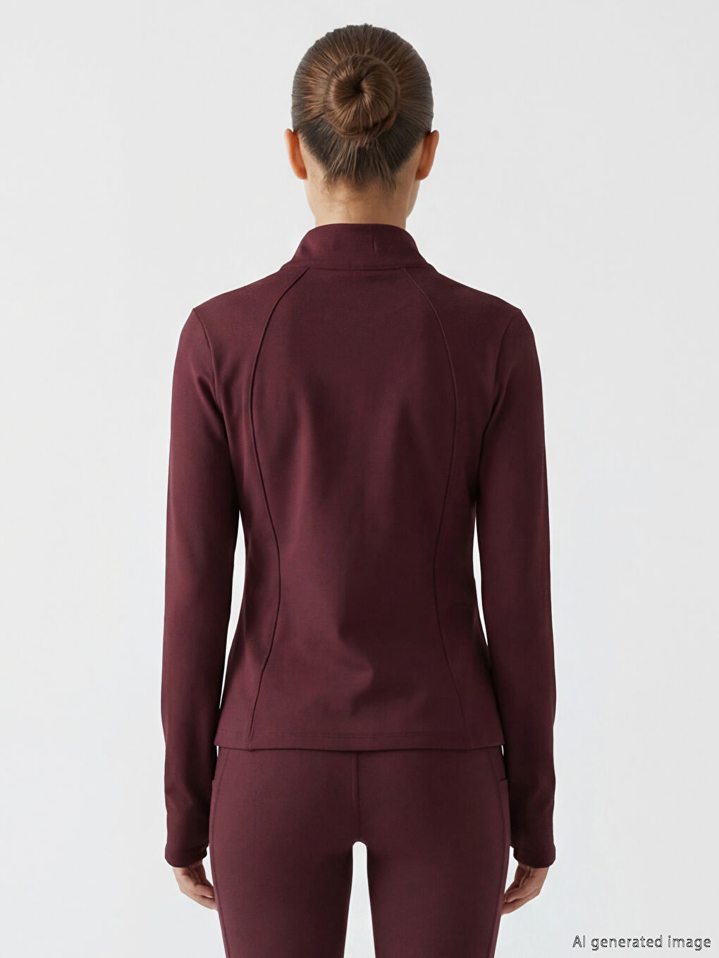 Bordo Dik Yaka Parmak Geçmeli Kadın Fermuarlı Sweatshirt	-3