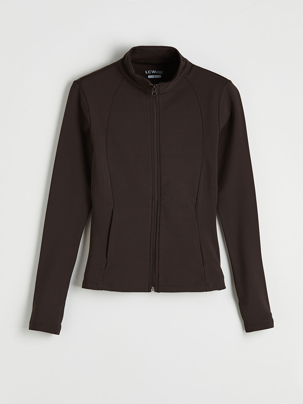 Kahverengi Dik Yaka Kadın Fermuarlı Sweatshirt