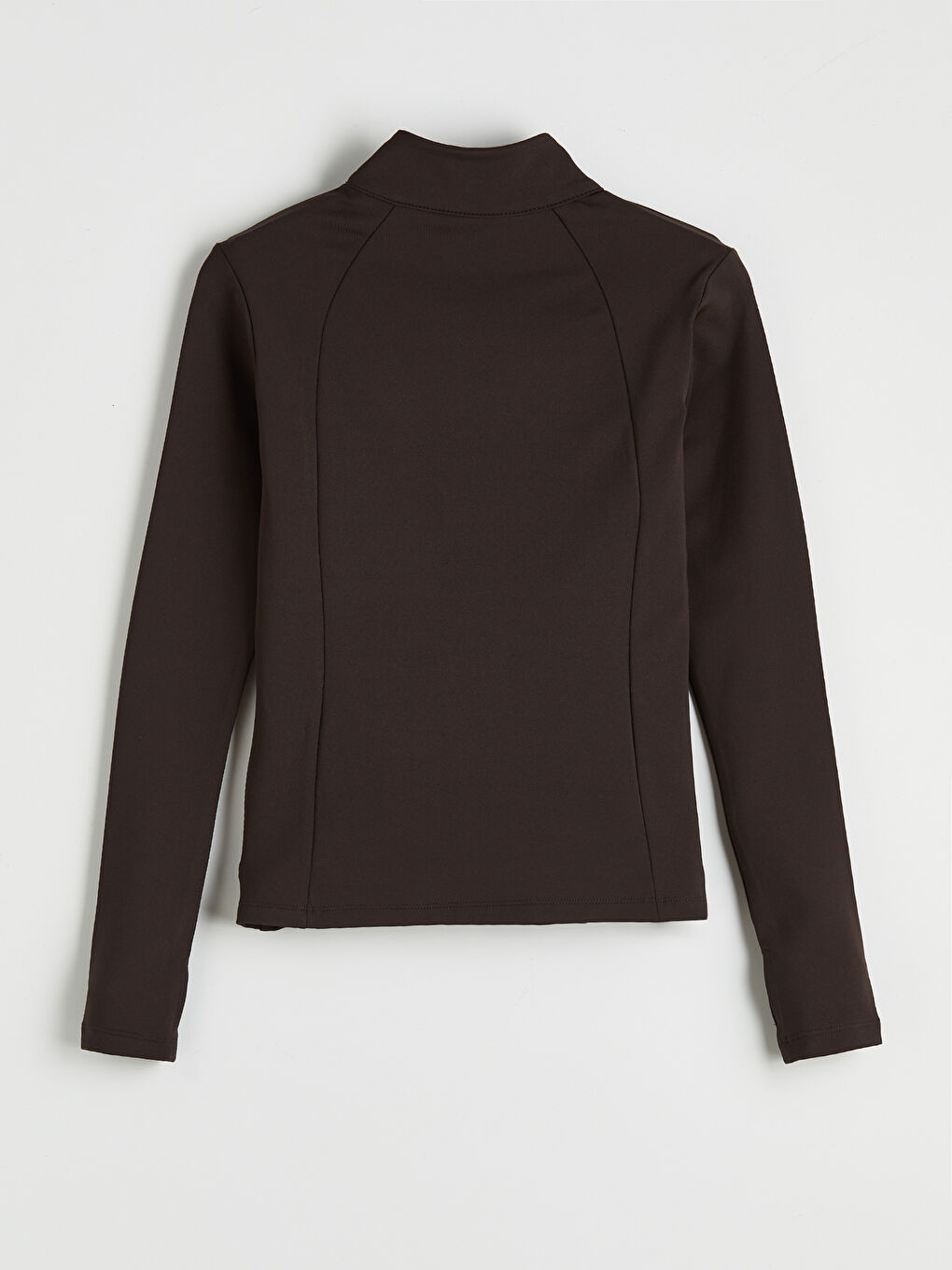 Kahverengi Dik Yaka Kadın Fermuarlı Sweatshirt-1