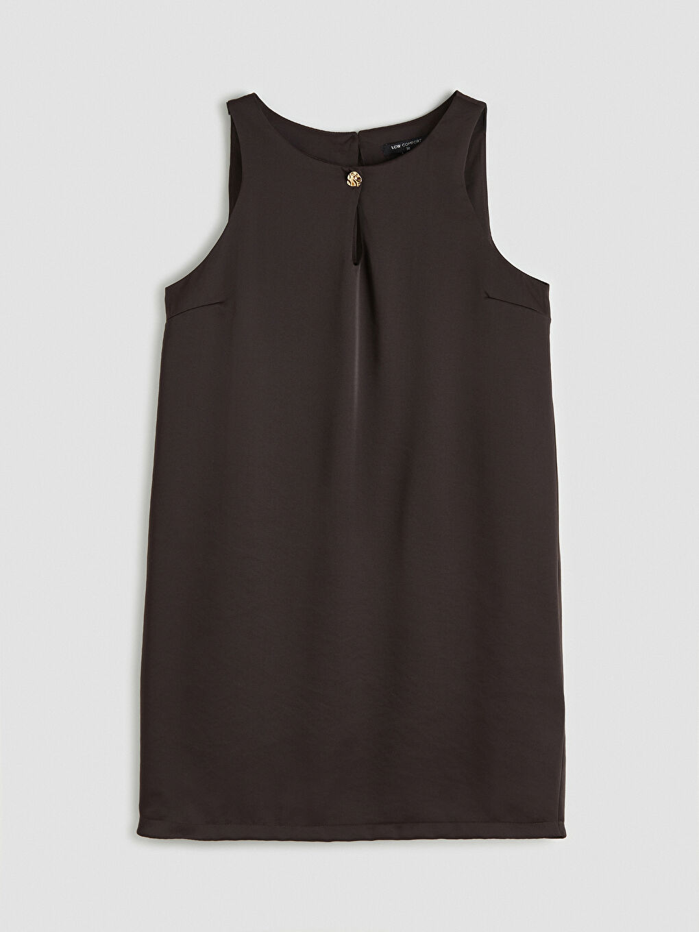 Kahverengi Bisiklet Yaka Kolsuz Mini Elbise