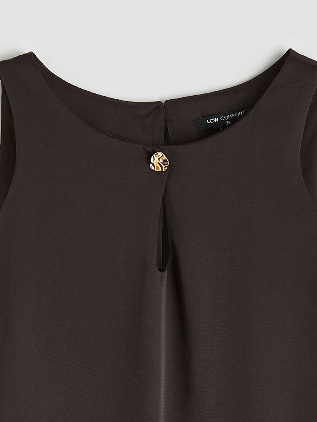 Kahverengi Bisiklet Yaka Kolsuz Mini Elbise-1