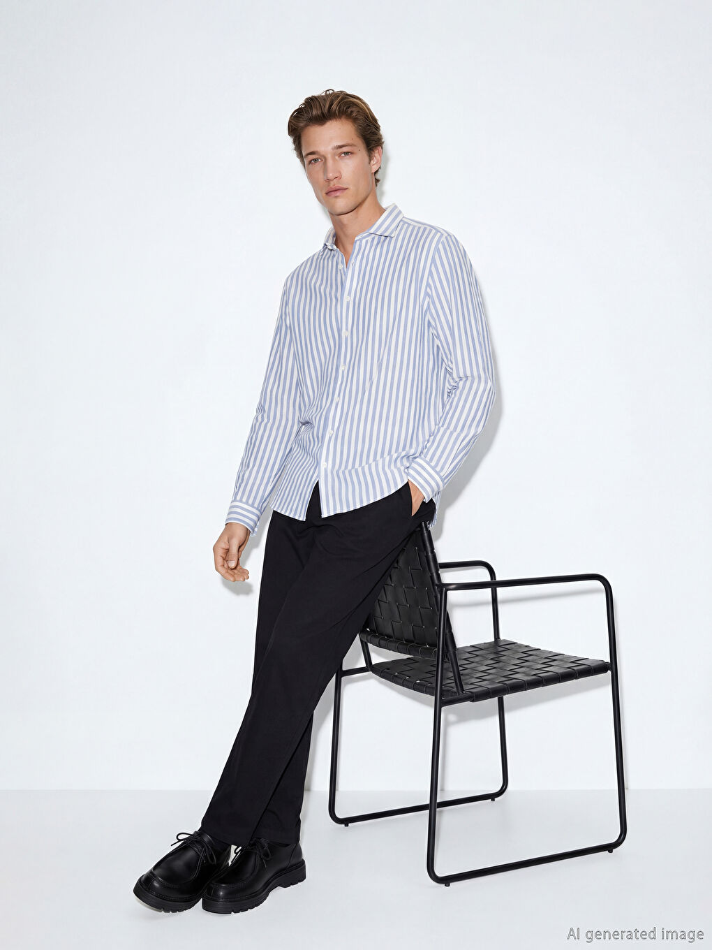 Mavi Regular Fit Çizgili Keten Karışımlı Erkek Gömlek-1