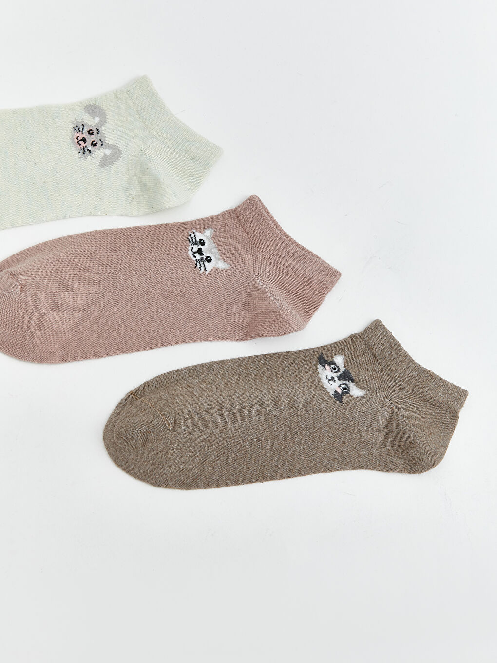 Yeşil Hayvan Baskılı Kadın Patik Çorap 3'lü-1