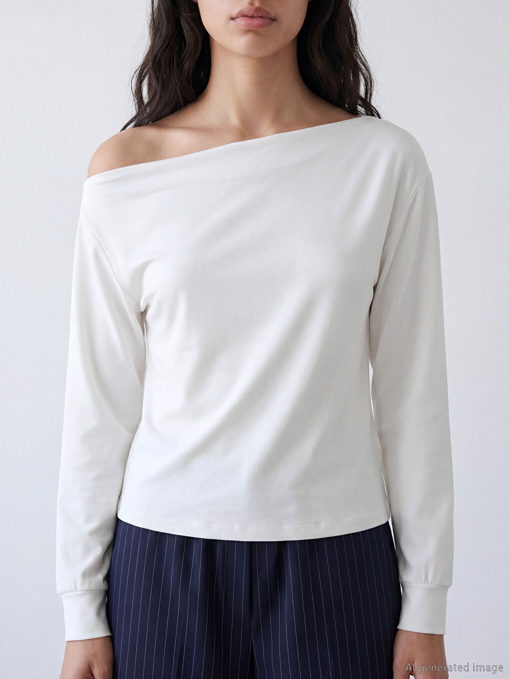 Ekru Kayık Yaka Kadın Sweatshirt-2