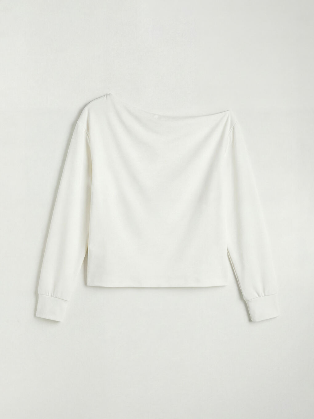 Ekru Kayık Yaka Kadın Sweatshirt-5