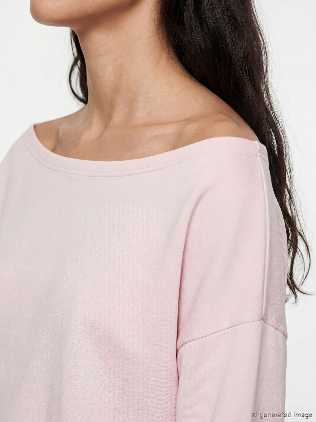 Pembe Kayık Yaka Kadın Sweatshirt-2