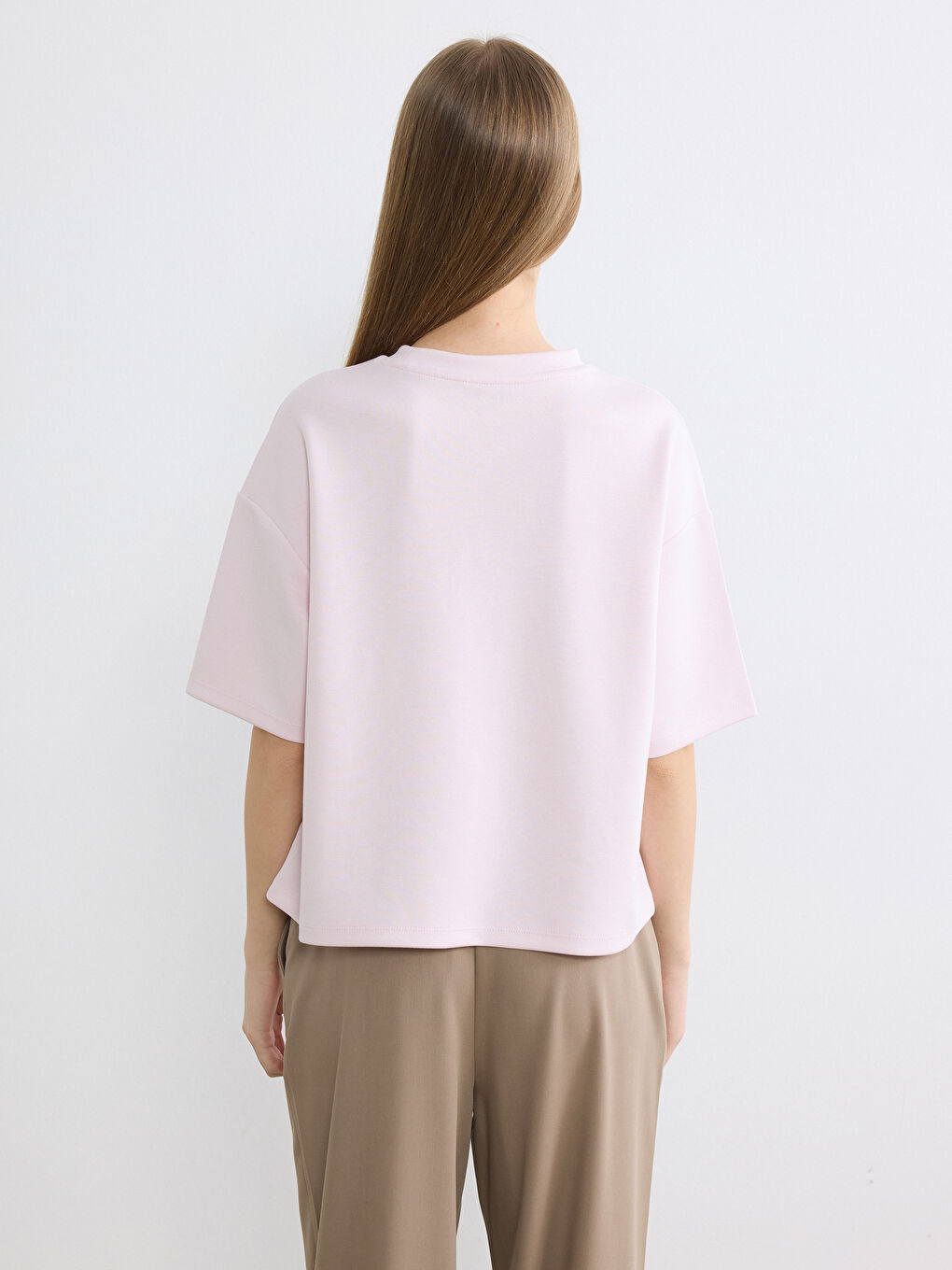 Pembe Soft Touch Oversize Kadın Tişört-3